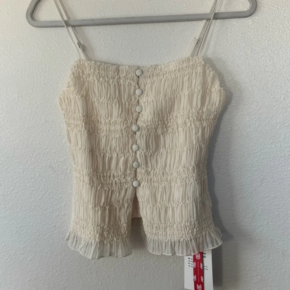 Cider Cream Square Neck Ruched Shirred Split Hem Cami XS NEW - Picture 3 of 11